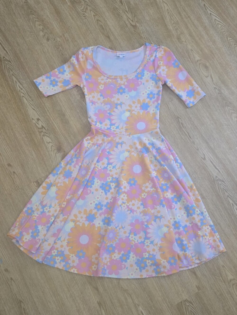 Lularoe Hippie Floral Pastel Fit & Flare Dress - Pink & Peach